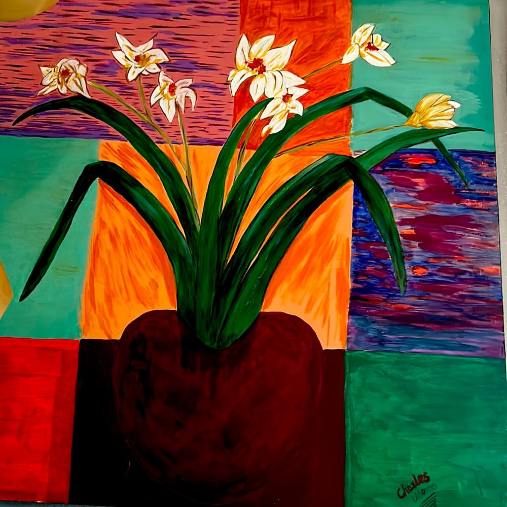 Flowering magnolia plant on canvas